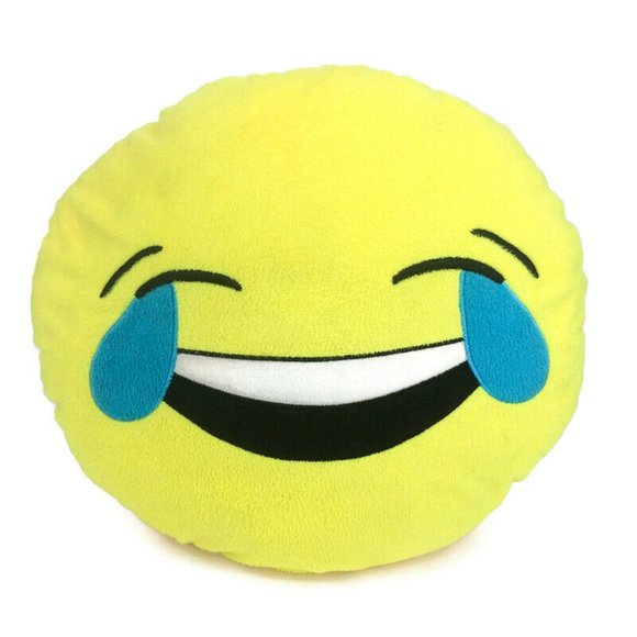 Emoji Crying Laughing Plush 12" Pillow Yellow Round Soft Emoticon Stuffed Tears - Picture 1 of 8